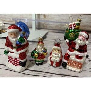 Blown Glass Santa Christmas Ornaments Vintage Decorative X 4